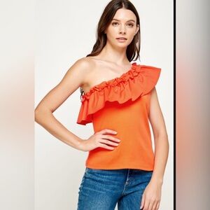ZARA One shoulder Orange Top